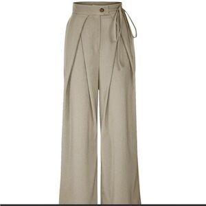 SHEIN tan linen style trousers with offset tie waist